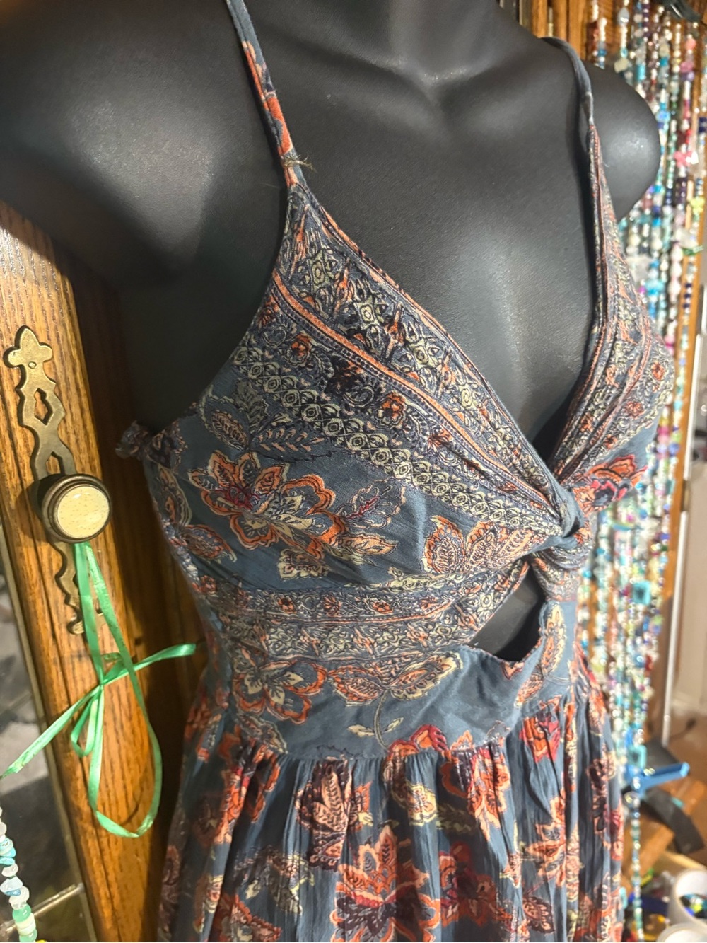 Angie Floral Twist Front Dress bohemian rust floral bodice twisted keyhole smal - Picture 5 of 11